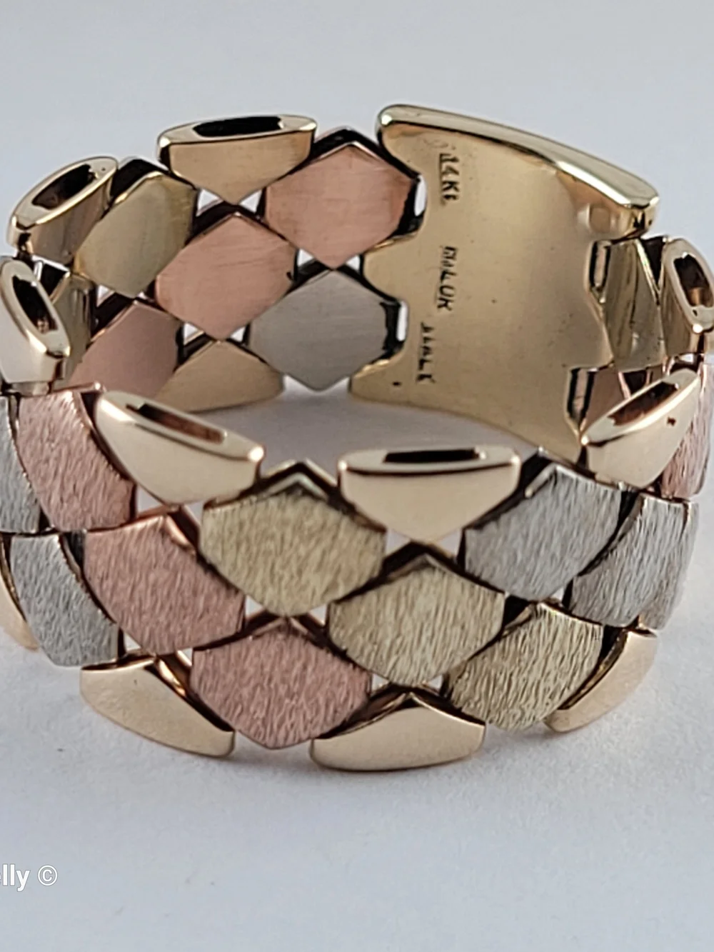14K Tri-Color Gold Satin Flexible Cigar Band Ring Size 9 – Made in Italy! 👌🎁